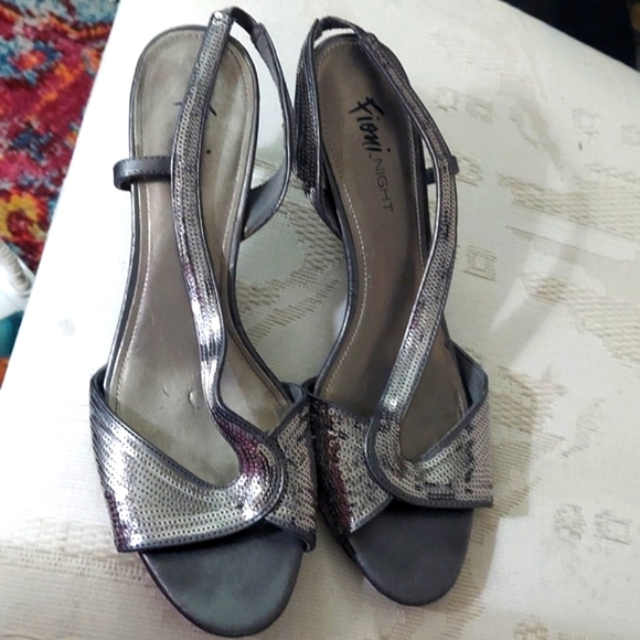 Fiona Night Sequin Silver Gunmetal Open Toe Pumps Sz 10 - Picture 2 of 16
